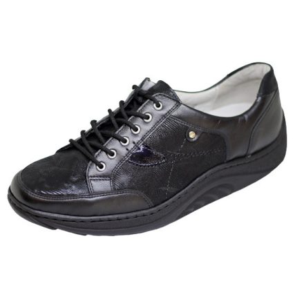 Waldlaufer dynamic gördülő talpú fűzős cipő Helli bőr nubuk mintás fekete