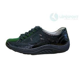   Waldlaufer dynamic gördülő talpú fűzős cipő Helli lakkbőr fekete