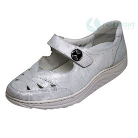   Waldlaufer dynamic gördülő talpú lyukacsos tépőzáras balerina Helli bőr mintás fehér