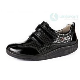   Waldlaufer dynamic gördülő talpú tépőzáras cipő Herina lakkbőr fekete