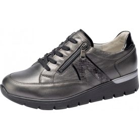   Waldlaufer kényelmi fűzős cipzáras cipő K-Ramona fényes bőr/lakkbőr zöld szürke fekete