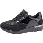 Waldlaufer Ortho Tritt fűzős cipzáras cipő K-Ramona-Soft nubuk/lakkbőr/sztreccs fekete