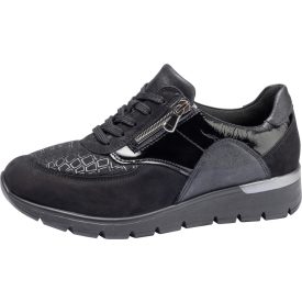   Waldlaufer Ortho Tritt fűzős cipzáras cipő K-Ramona-Soft nubuk/lakkbőr/sztreccs fekete