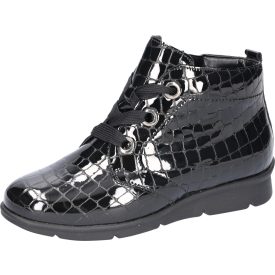   Waldlaufer kényelmi fűzős cipzáras bokacsizma K-Inga lakkbőr fekete