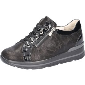   Waldlaufer kényelmi fűzős cipzáras cipő M-Sarah nubuk/lakkbőr fekete