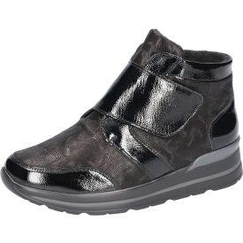   Waldlaufer kényelmi tépőzáras bokacsizma M-Sarah lakkbőr/nubuk fekete