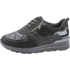   Waldlaufer Ortho Tritt fűzős cipzáras cipő M-Sarah nubuk/lakkbőr/sztreccs fekete