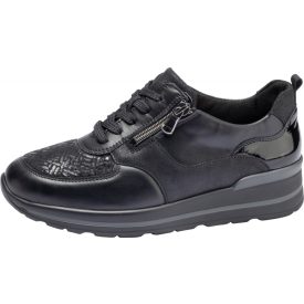   Waldlaufer Ortho Tritt fűzős cipzáras cipő M-Sarah bőr/lakkbőr/sztreccs fekete