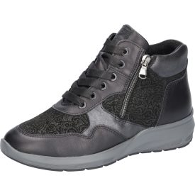   Waldlaufer kényelmi fűzős cipzáras bokacsizma M-Tonia bőr/nubuk fekete