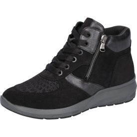   Waldlaufer Ortho Tritt fűzős cipzáras bokacsizma M-Tonia velúr/nubuk/sztreccs fekete