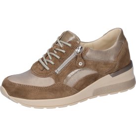   Waldlaufer kényelmi fűzős cipzáras cipő H-Clara velúr/bőr barna drapp