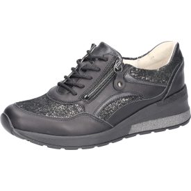   Waldlaufer kényelmi fűzős cipzáras cipő H-Clara bőr fekete ezüst