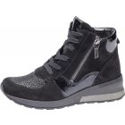 Waldlaufer Ortho Tritt fűzős cipzáras bokacsizma H-Clara velúr/lakkbőr/sztreccs fekete