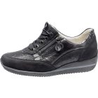 Waldlaufer kényelmi fűzős cipzáras cipő Himona nubuk/lakkbőr fekete szürke