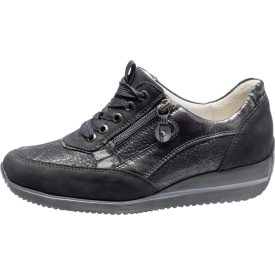   Waldlaufer kényelmi fűzős cipzáras cipő Himona nubuk/lakkbőr fekete szürke
