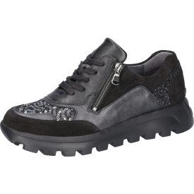  Waldlaufer kényelmi fűzős cipzáras cipő H-Ajala velúr/bőr fekete