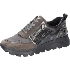   Waldlaufer Ortho Tritt fűzős cipzáras cipő H-Ajala velúr/lakkbőr/sztreccs szürke fekete